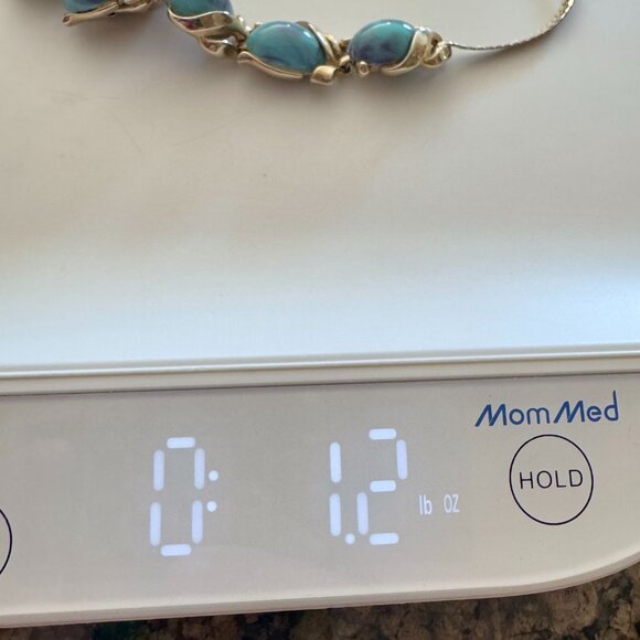 Vintage 60s Oceanic Aqua Acrylic Cabochon in Gold Necklace - Picture 9 of 10